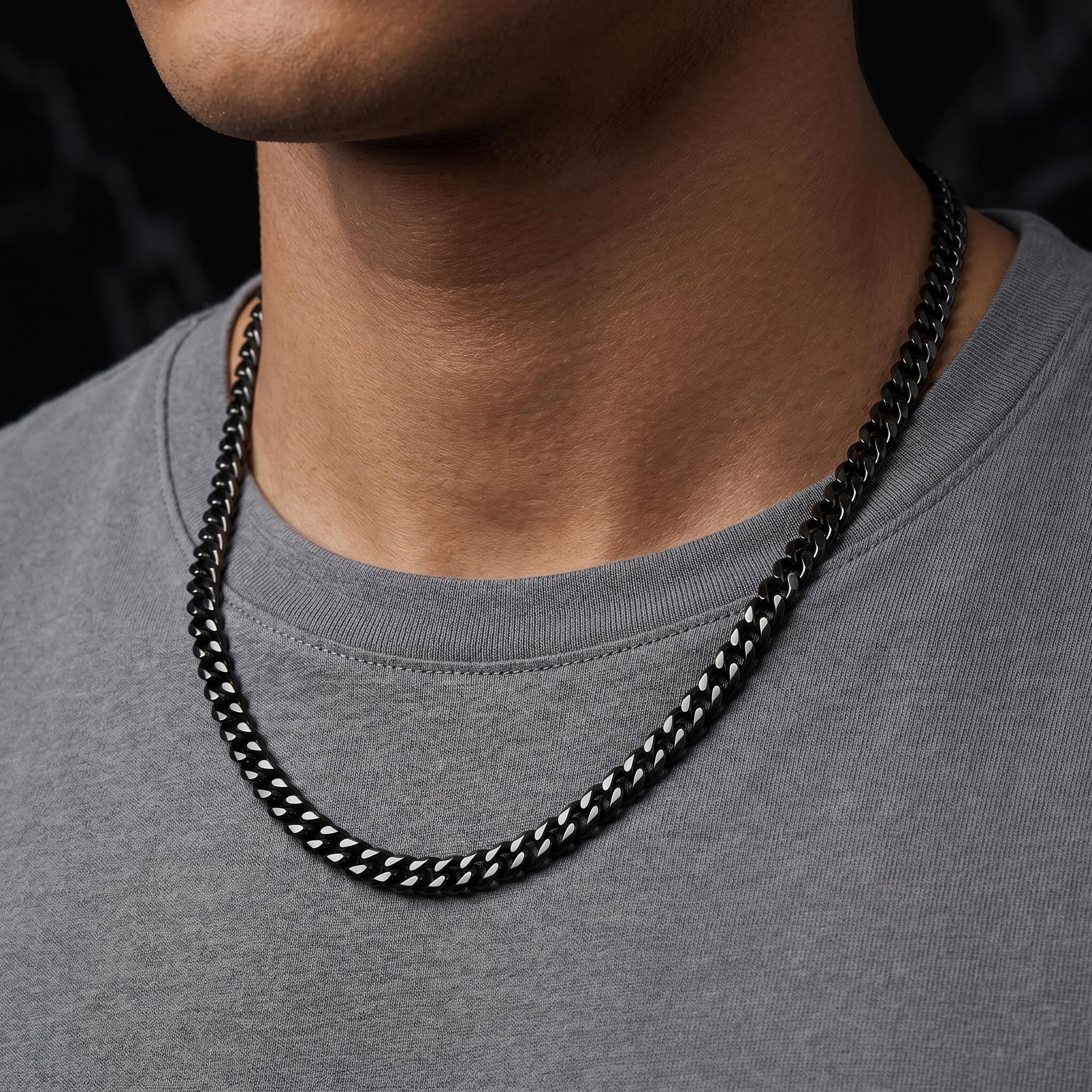 3.5mm/5mm/7mm Diamond-Cut Cuban Chain in Black 3.5mm/5mm/7mm Diamond-Cut Cuban Chain in Black