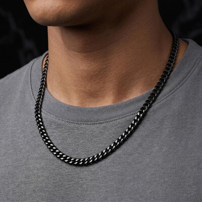 3.5mm/5mm/7mm Diamond-Cut Cuban Chain in Black