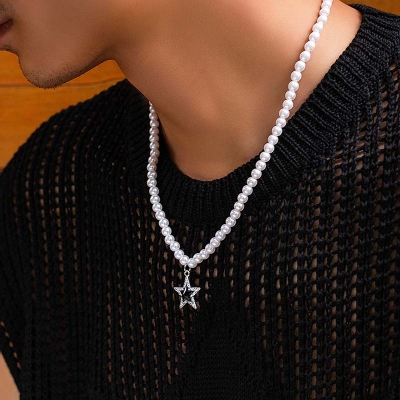 Iced Pentagram Pearl Necklace