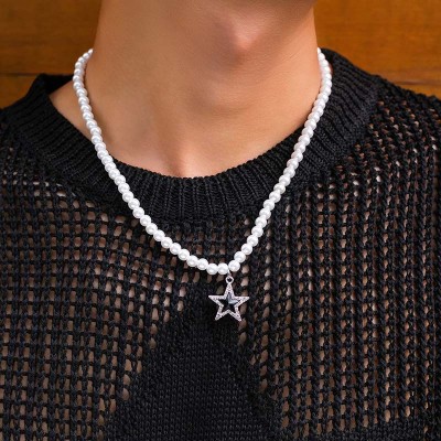 Iced Pentagram Pearl Necklace
