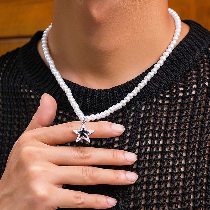 Iced Pentagram Pearl Necklace