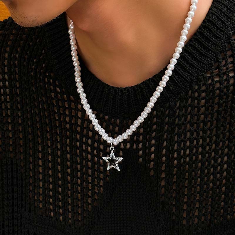 Iced Pentagram Pearl Necklace