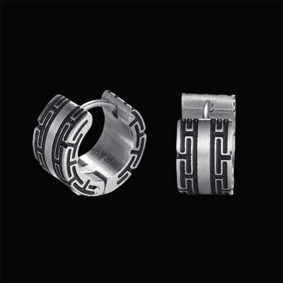 Greek Key Stainless Steel Huggie Earring