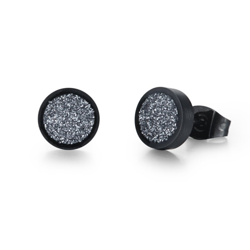 Round Bling Black Stardust Stud Earrings in 18k Black Gold