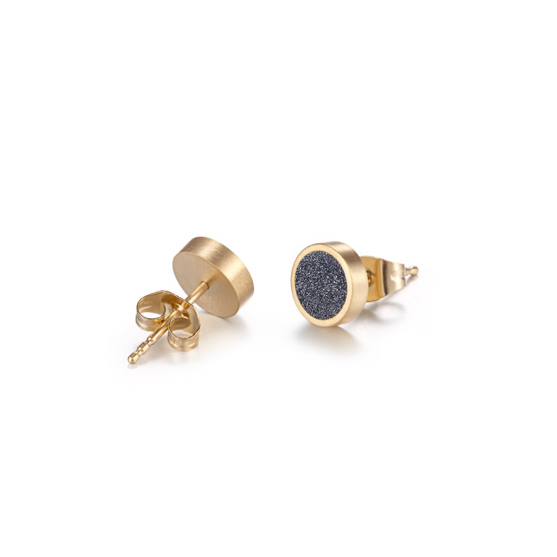 Round Bling Grey Stardust Stud Earrings in 18k Gold