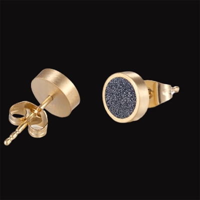 Round Bling Grey Stardust Stud Earrings in 18k Gold