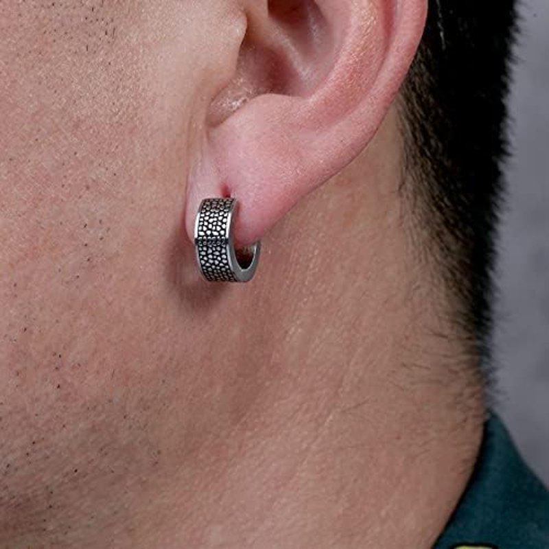 Stainless Steel Reptile Pattern Huggie Earrings