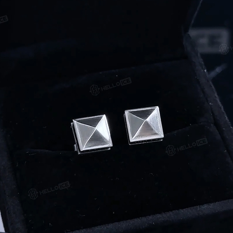 Pyramid Stud Earrings in White Gold