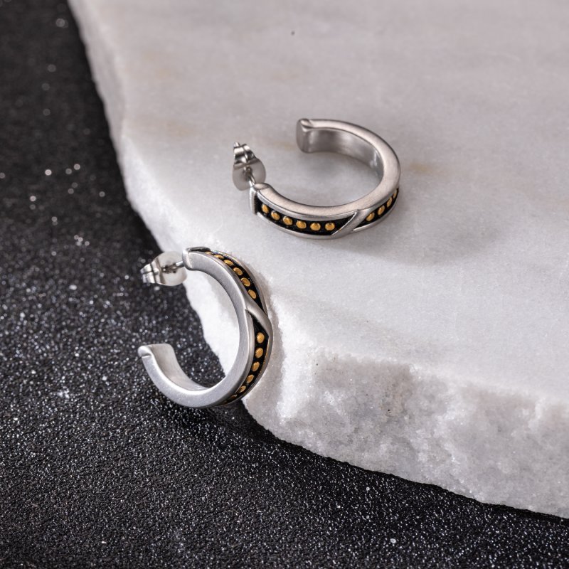 Golden Dots Huggie Earring in White Gold