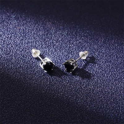 Iced Out Black Round Stone Stud Earrings