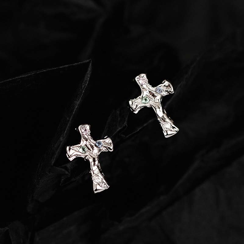 Cross Iced Stud Earrings