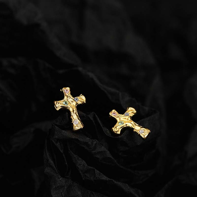 Cross Iced Stud Earrings