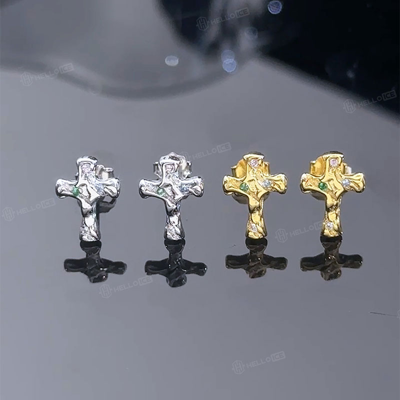 Cross Iced Stud Earrings