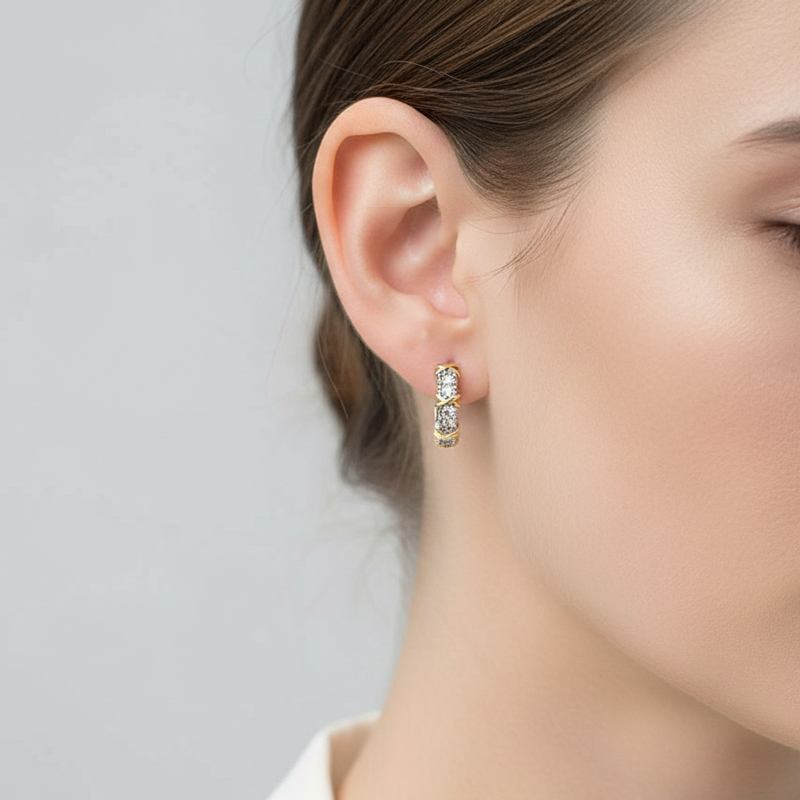 Infinity Link Iced Earrings in White Gold