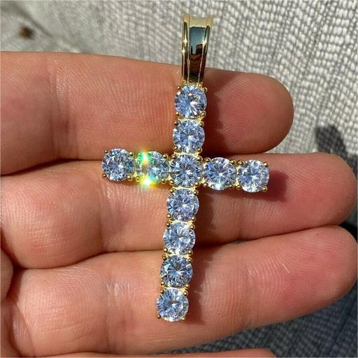 S925 Sterling Silver Moissanite Cross Pendant - White/Golden