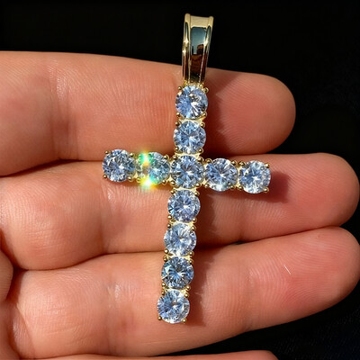 S925 Sterling Silver Moissanite Cross Pendant - White/Golden