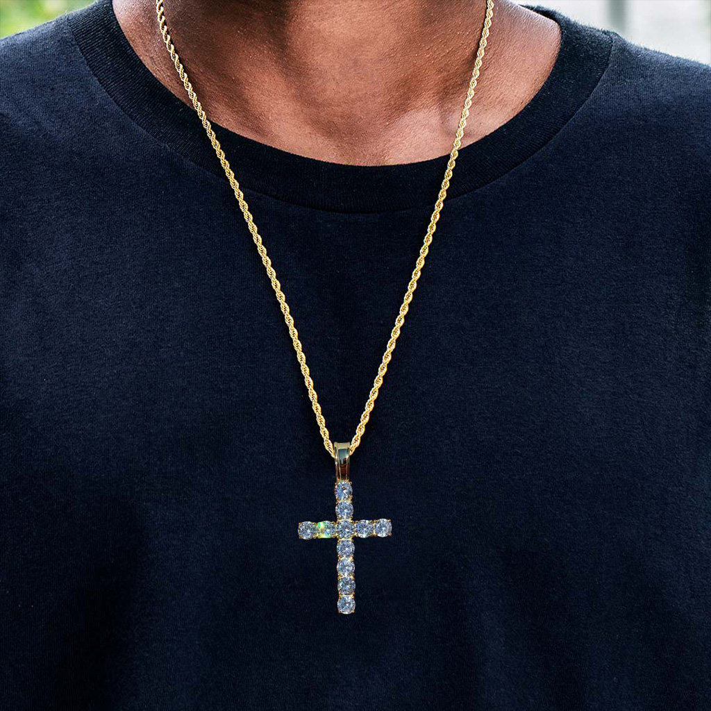 S925 Sterling Silver Moissanite Cross Pendant - White/Golden S925 Sterling Silver Moissanite Cross Pendant - White/Golden