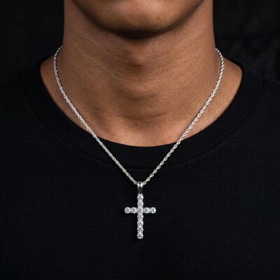 S925 Sterling Silver Moissanite Cross Pendant - White/Golden