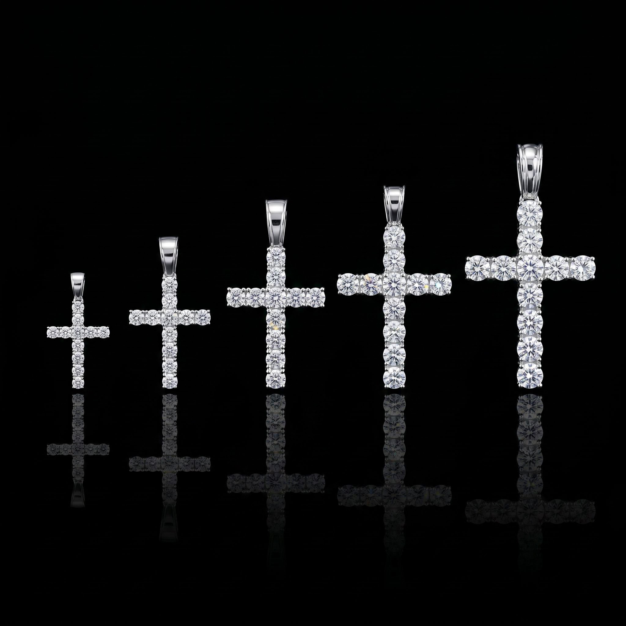 S925 Sterling Silver Moissanite Cross Pendant - White/Golden