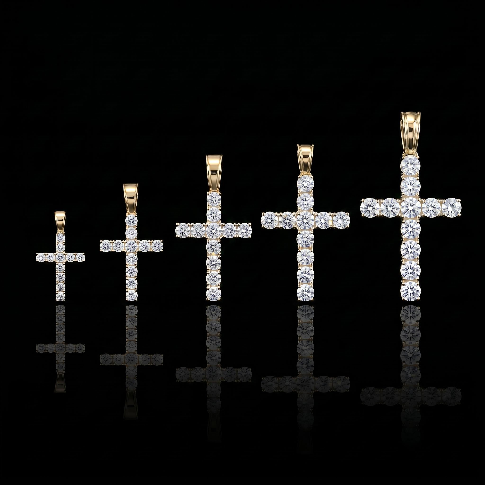 S925 Sterling Silver Moissanite Cross Pendant - White/Golden