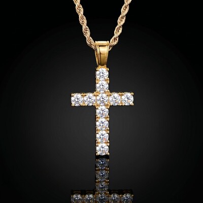 S925 Sterling Silver Moissanite Cross Pendant - White/Golden
