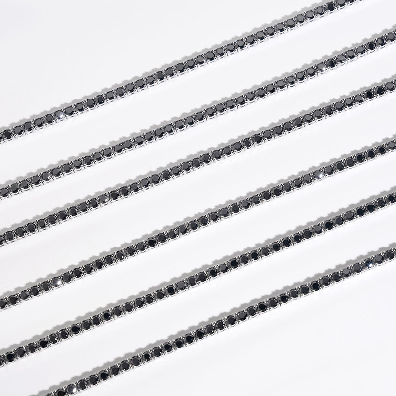 S925 Sterling Silver 3mm Black Moissanite Tennis Chain