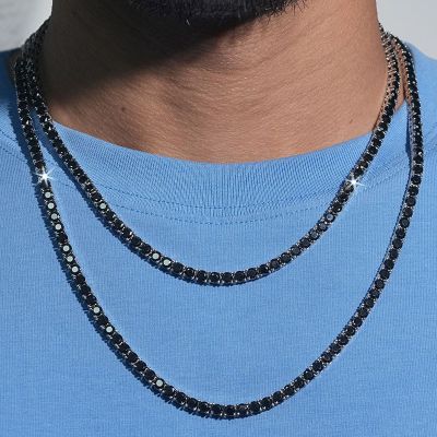 S925 Sterling Silver 4mm Black Moissanite Tennis Chain