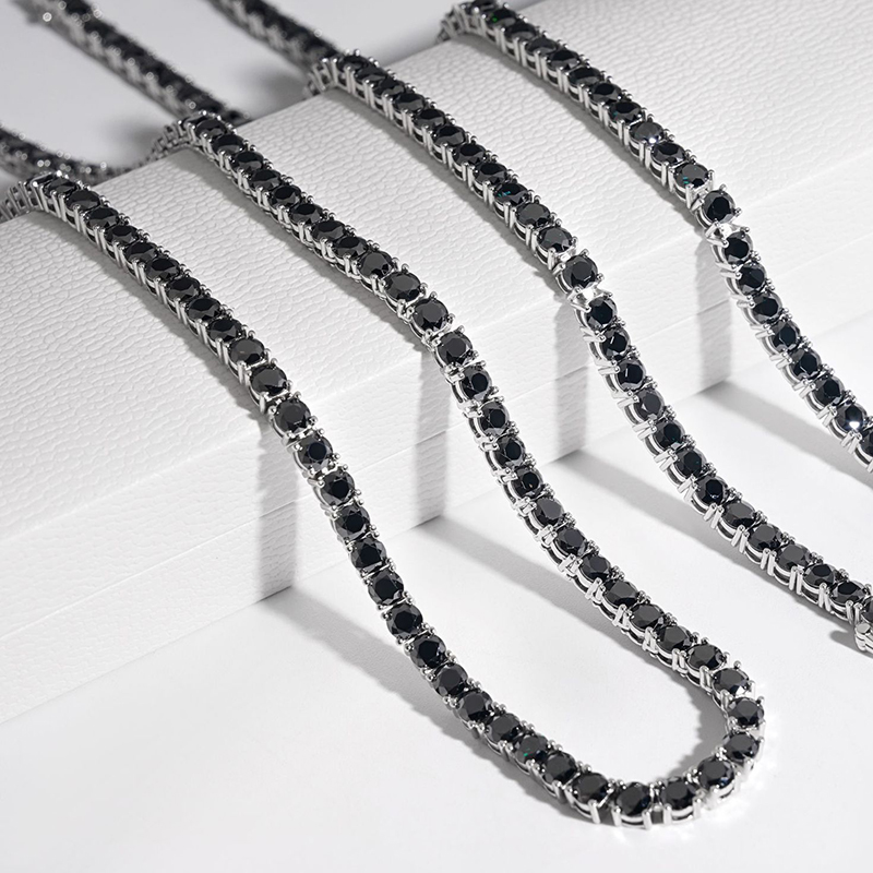 S925 Sterling Silver 4mm Black Moissanite Tennis Chain