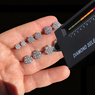 S925 Sterling Silver Moissanite Iced Out Studs Cluster Flower Earrings