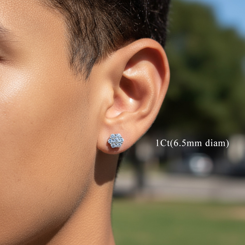 S925 Sterling Silver Moissanite Iced Out Studs Cluster Flower Earrings S925 Sterling Silver Moissanite Iced Out Studs Cluster Flower Earrings