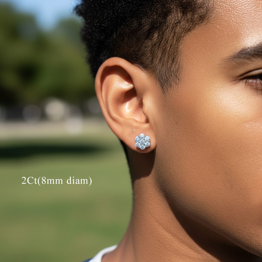 S925 Sterling Silver Moissanite Iced Out Studs Cluster Flower Earrings S925 Sterling Silver Moissanite Iced Out Studs Cluster Flower Earrings