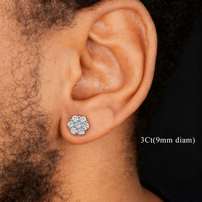 S925 Sterling Silver Moissanite Iced Out Studs Cluster Flower Earrings