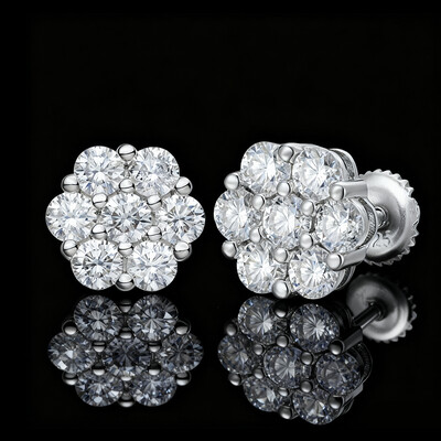 S925 Sterling Silver Moissanite Iced Out Studs Cluster Flower Earrings
