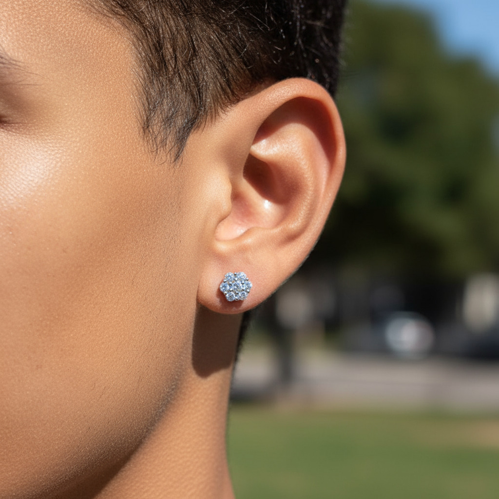 S925 Sterling Silver Moissanite Iced Out Studs Cluster Flower Earrings S925 Sterling Silver Moissanite Iced Out Studs Cluster Flower Earrings