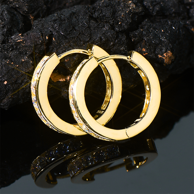 2.5mm Moissanite Hoop Earrings in S925 Sterling Silver-18K Yellow Gold Plated