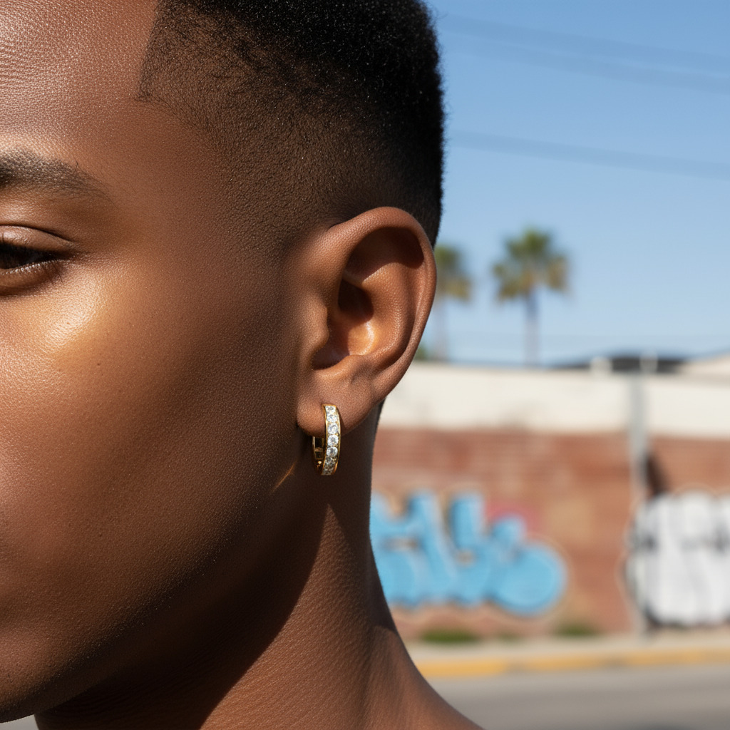 Moissanite Hoop Earrings in S925 Sterling Silver-18K Yellow Gold Plated