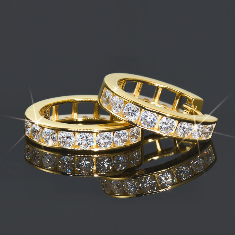 Moissanite Hoop Earrings in S925 Sterling Silver-18K Yellow Gold Plated