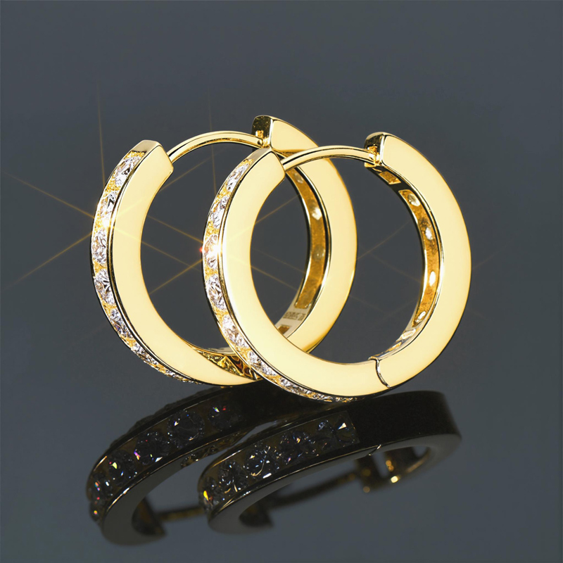 Moissanite Hoop Earrings in S925 Sterling Silver-18K Yellow Gold Plated