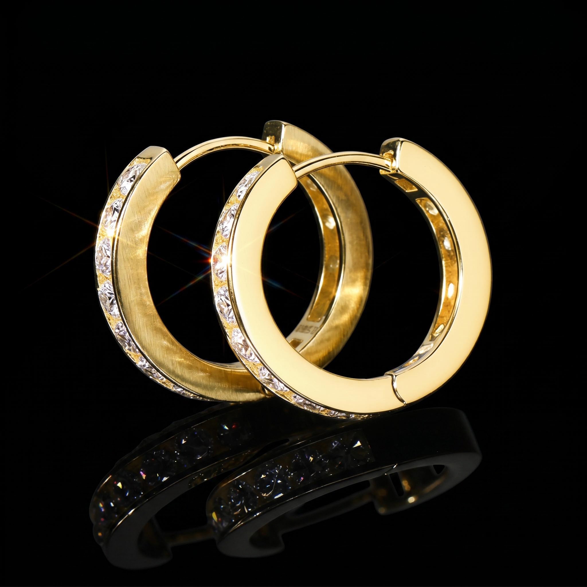 Moissanite Hoop Earrings in S925 Sterling Silver-18K Yellow Gold Plated