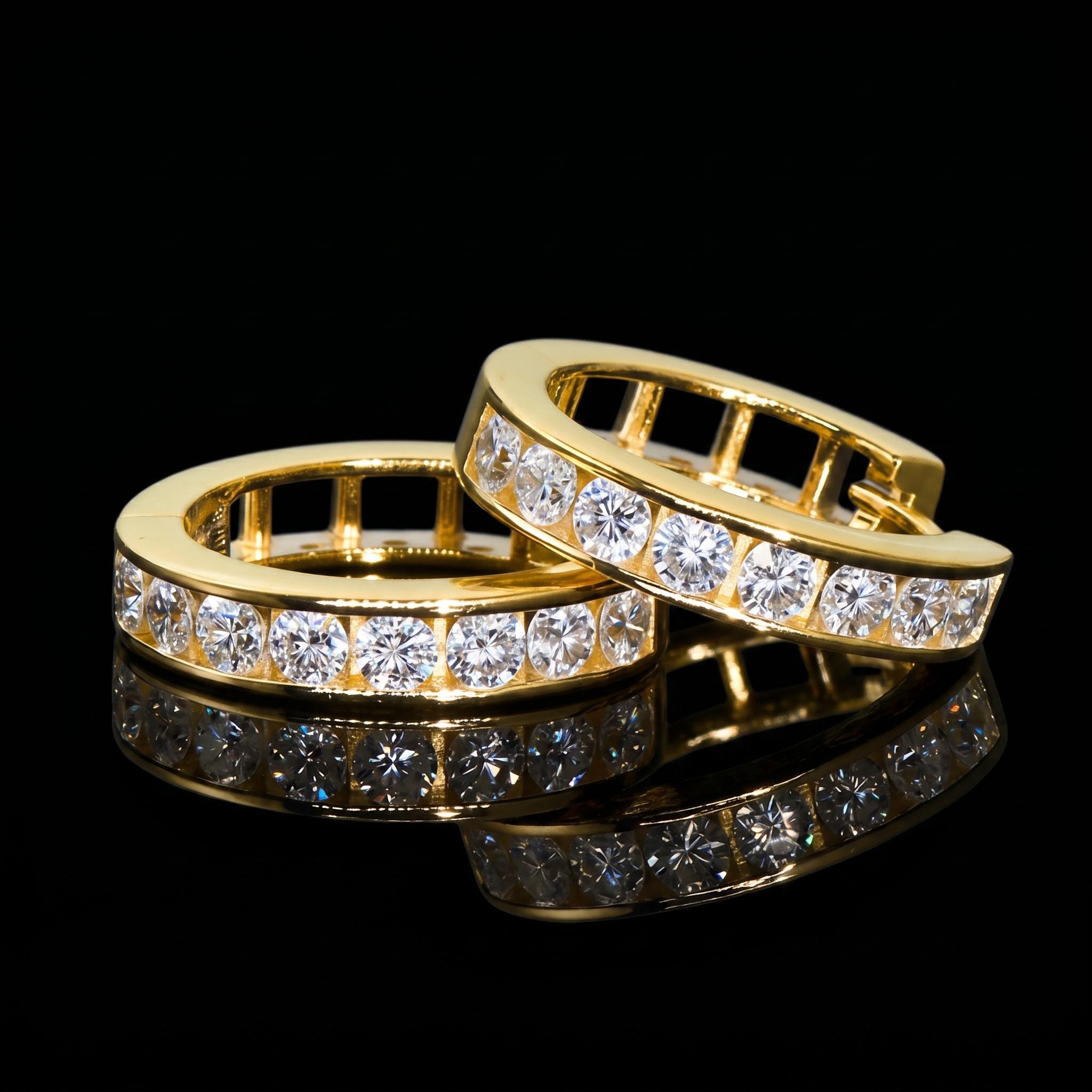 Moissanite Hoop Earrings in S925 Sterling Silver-18K Yellow Gold Plated