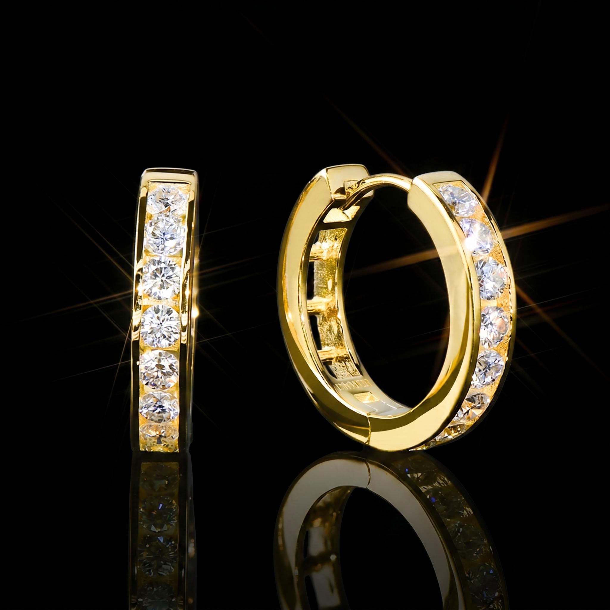 Moissanite Hoop Earrings in S925 Sterling Silver-18K Yellow Gold Plated