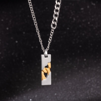 Two Tone Stainless Steel Dog Tag Pendant Necklace