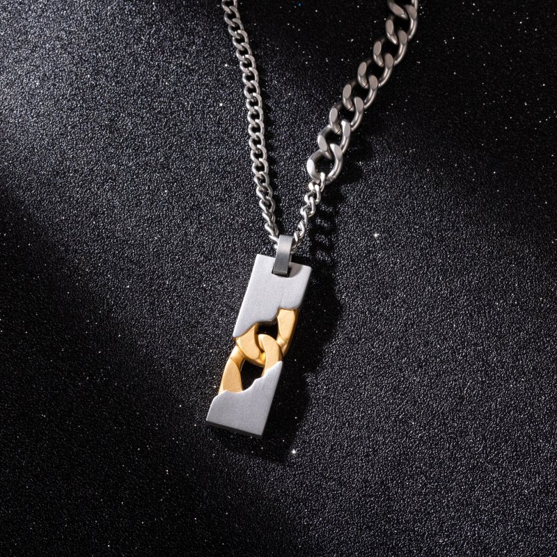 Two Tone Stainless Steel Dog Tag Pendant Necklace