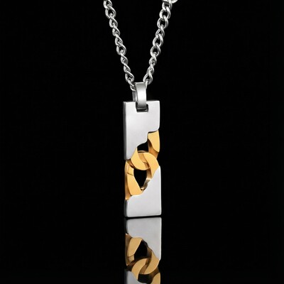 Two Tone Stainless Steel Dog Tag Pendant Necklace