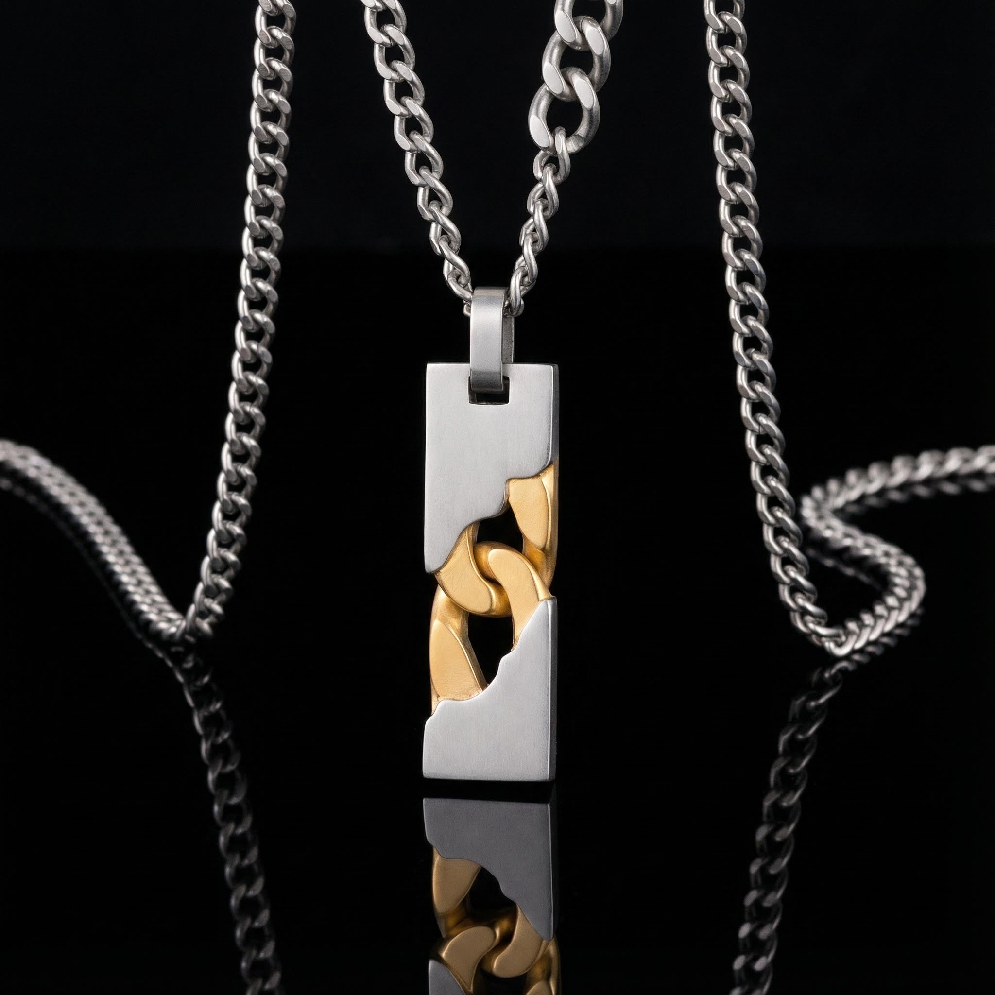 Two Tone Stainless Steel Dog Tag Pendant Necklace Two Tone Stainless Steel Dog Tag Pendant Necklace