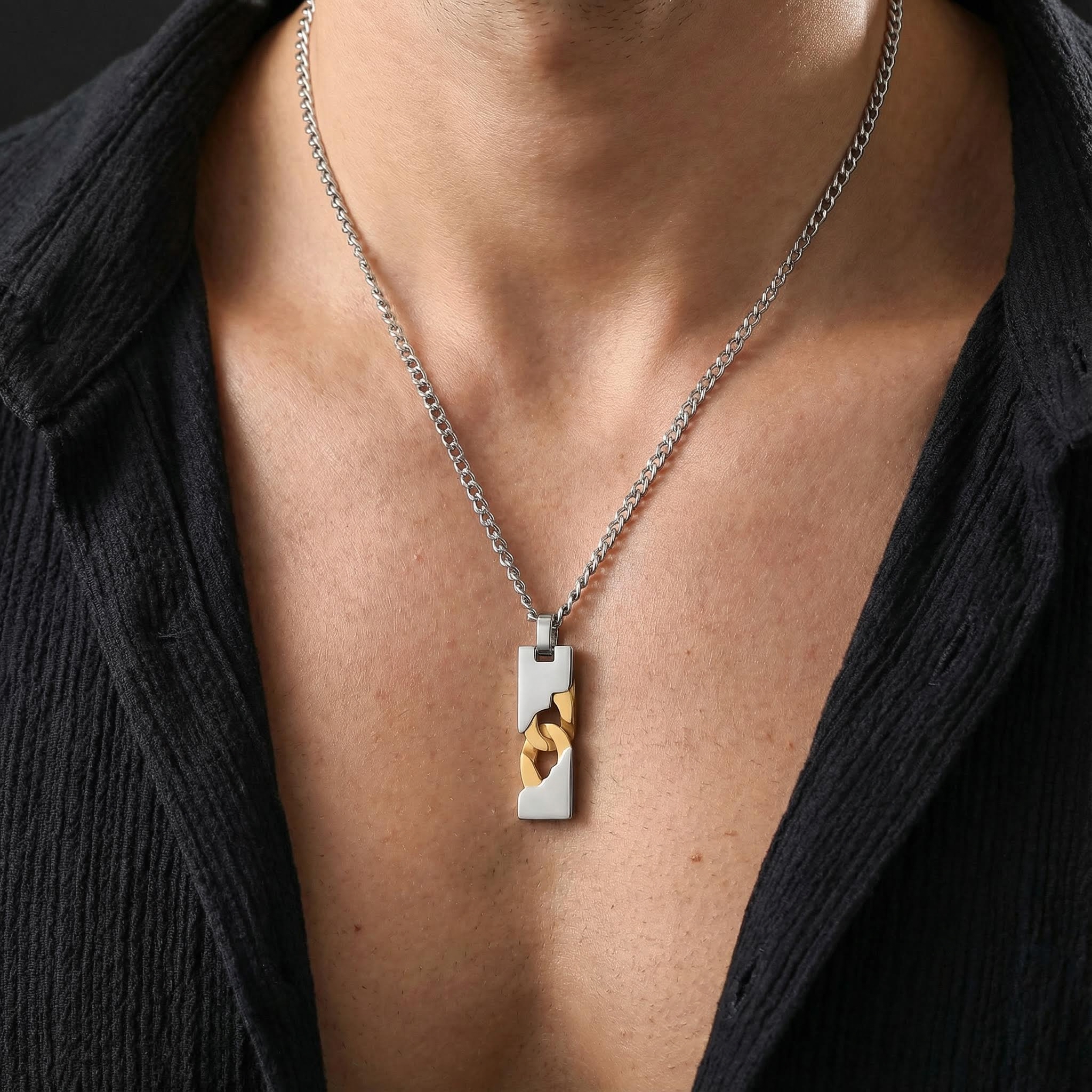 Two Tone Stainless Steel Dog Tag Pendant Necklace Two Tone Stainless Steel Dog Tag Pendant Necklace