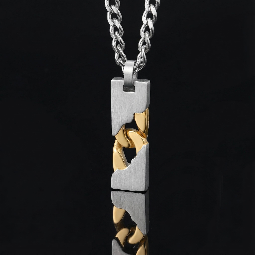 Two Tone Stainless Steel Dog Tag Pendant Necklace Two Tone Stainless Steel Dog Tag Pendant Necklace