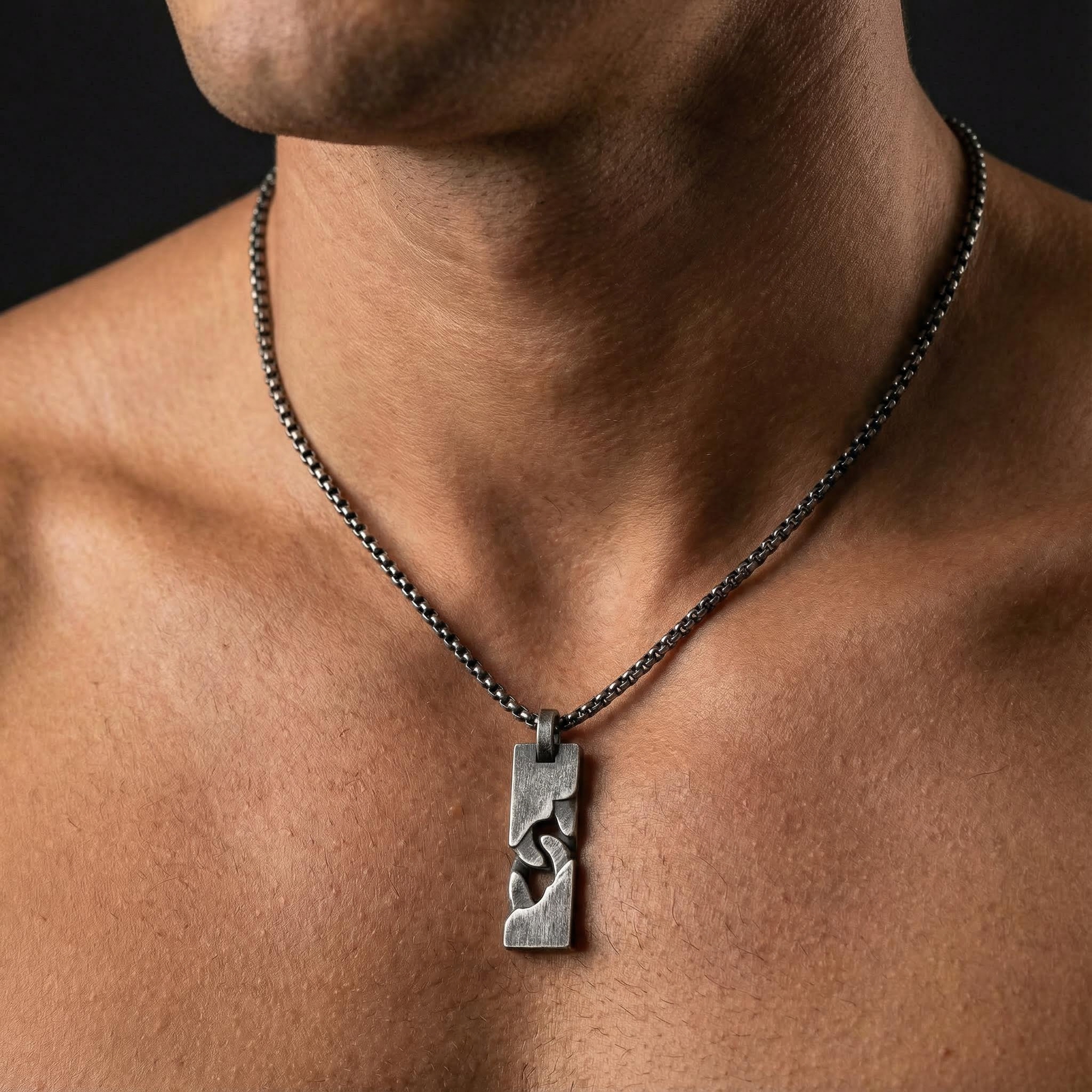 Vintage Silver Stainless Steel Dog Tag Pendant Necklace