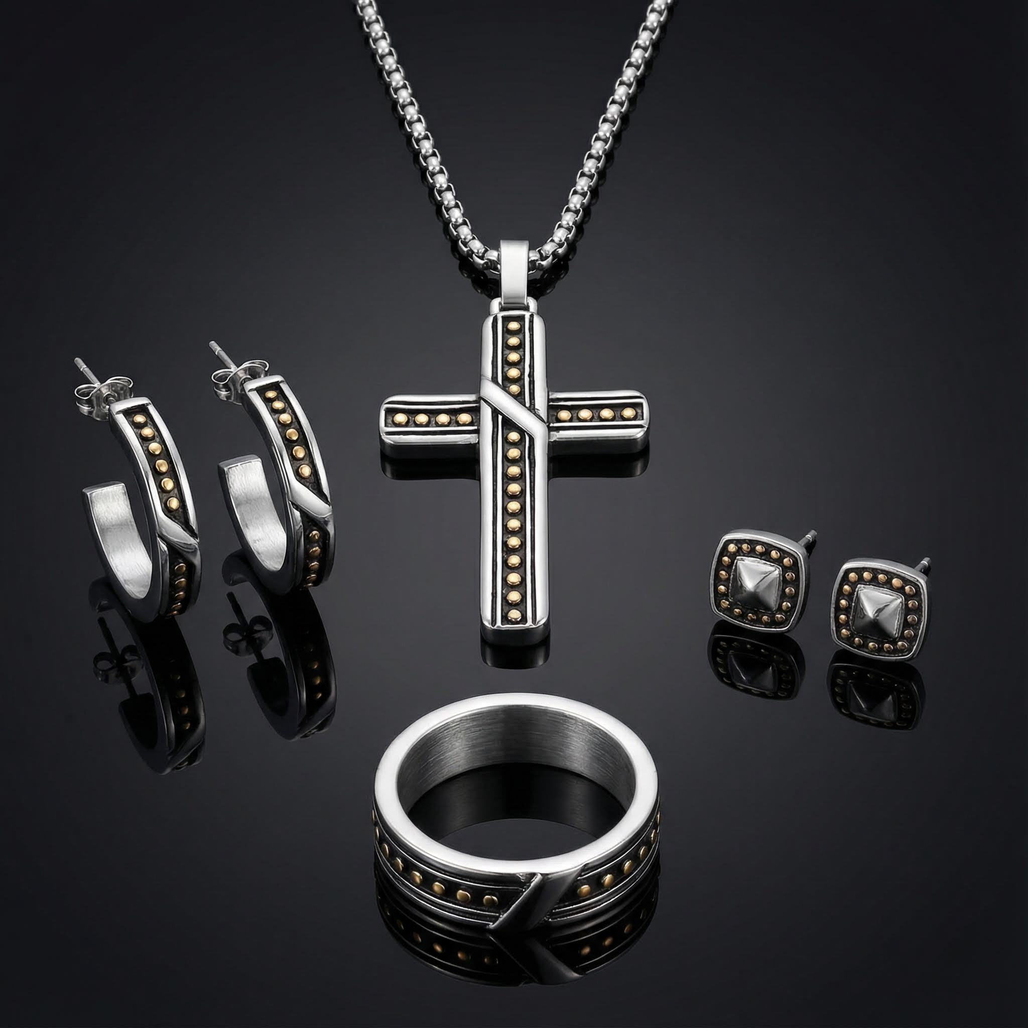 Stainless Steel Polka Dots Cross Pendant Stainless Steel Polka Dots Cross Pendant