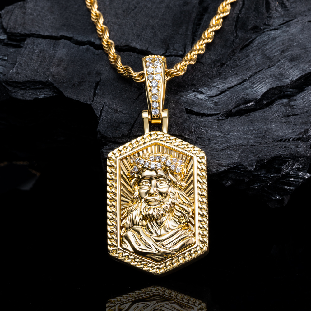 Iced Jesus Head Dog Tag Pendant